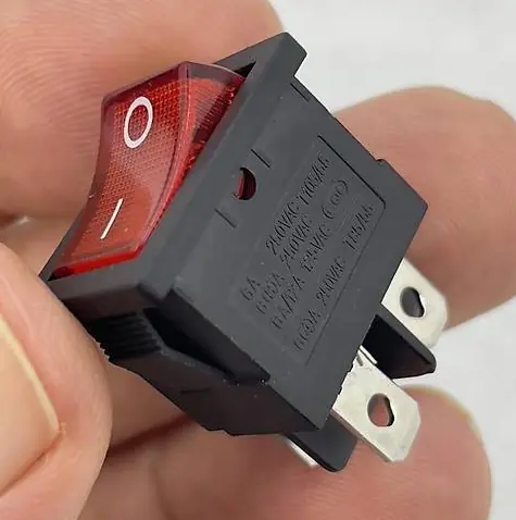 IC-119 Mini Işıklı Anahtar 4P Siyah Kasa Kırmızı Işık